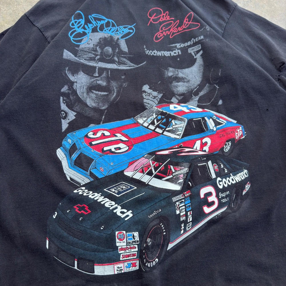 Vintage 90s Nascar Dale Earnhardt Petty T-Shirt Faded Black XL USA Made (f1) - Picture 3 of 8